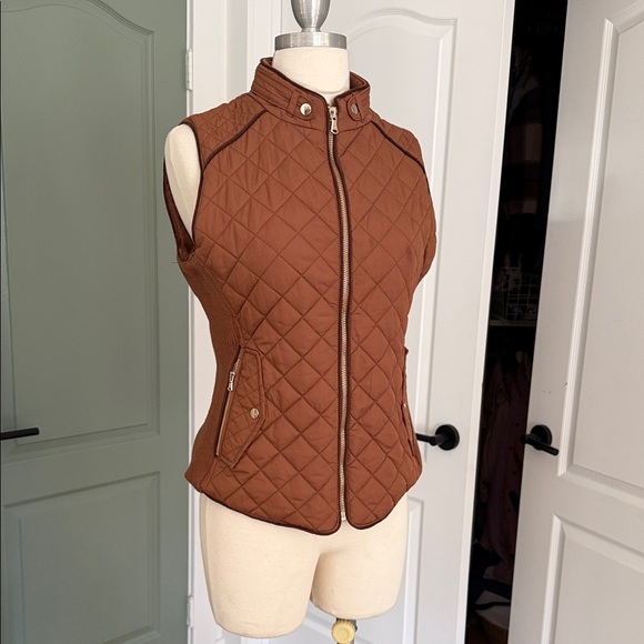 Abella Jackets & Blazers - Abella Quilted Carmel Brown Equestrian Look Vest